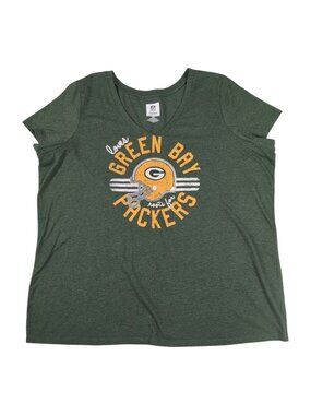 Green Bay Packers Womens 3X V-Neck Graphic Tee Shirt Cotton Blend NFL Team Appar